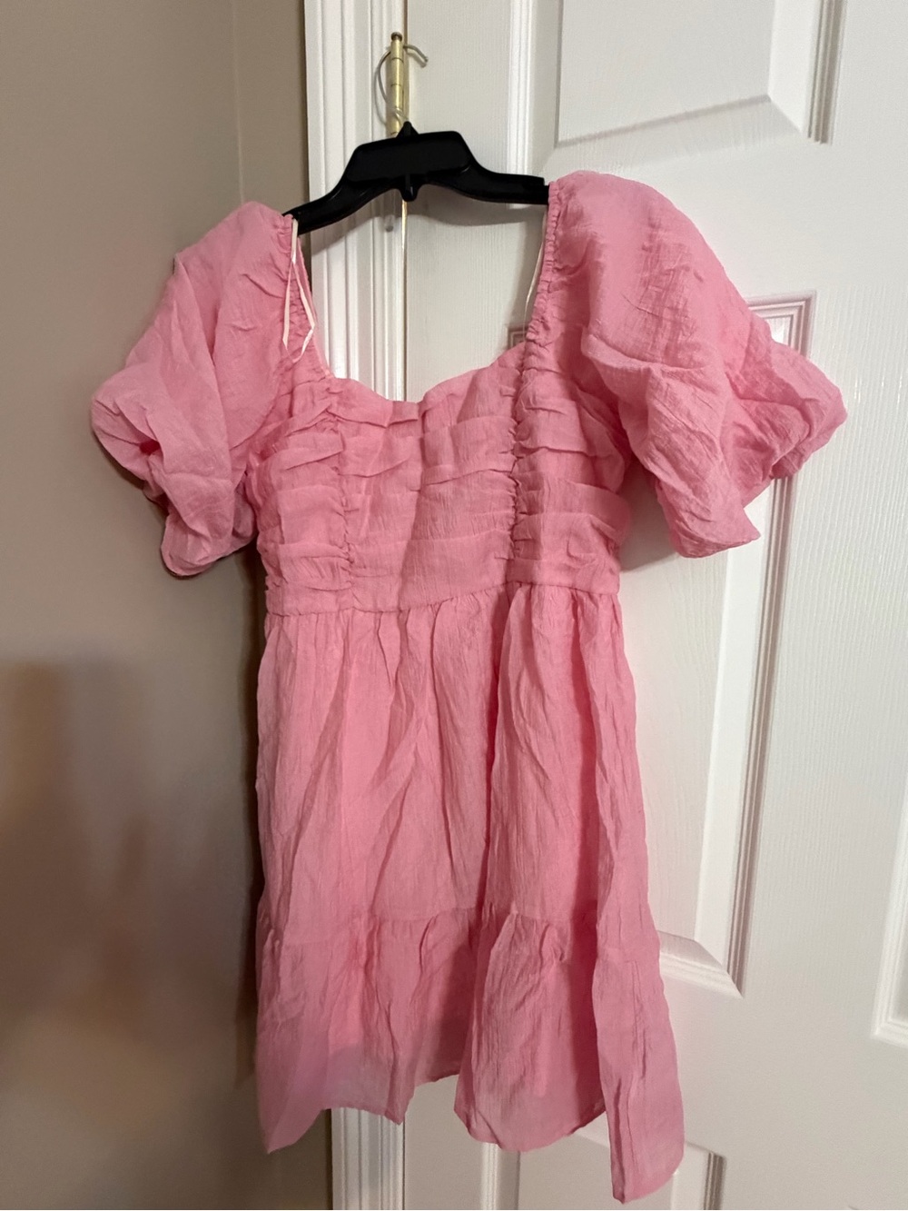 Umgee Pink Puff Sleeve Tiered Dress